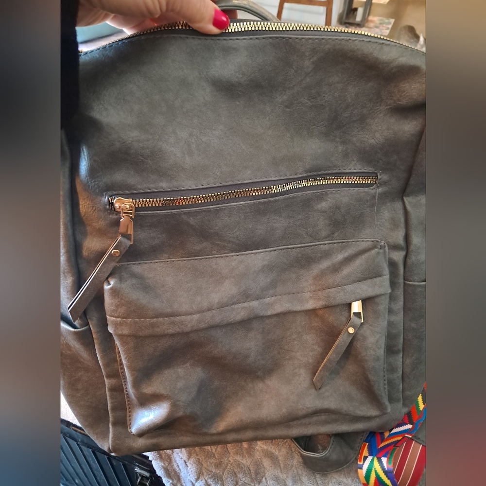 Gray Faux Leather Backpack NWOT
